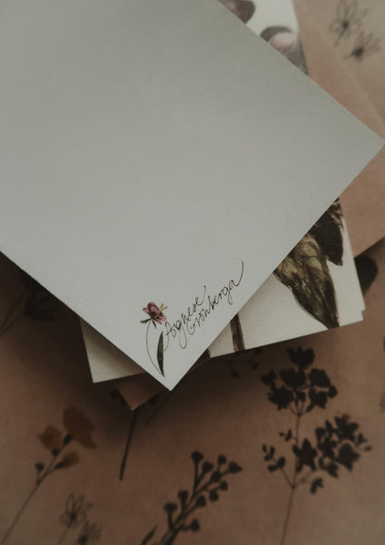 Six romantic flowers on dark grey, postcard