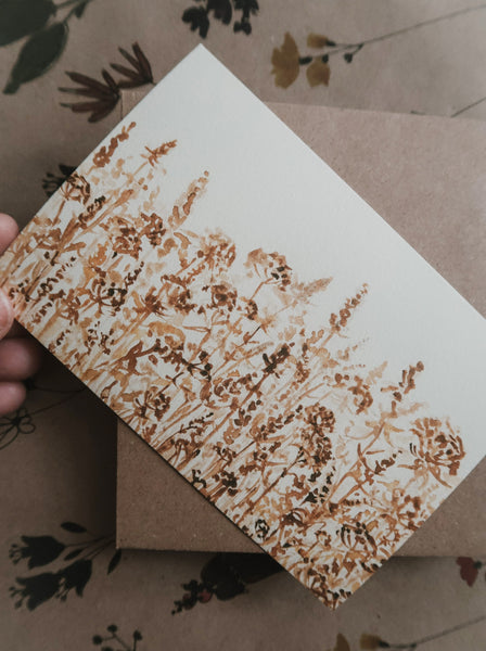 Rustic brown meadow, postcard