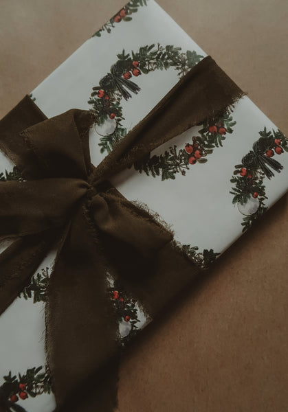 Christmas wreath white wrapping paper