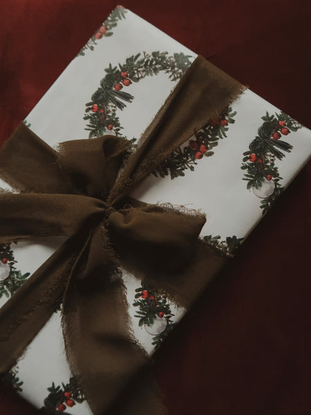 Christmas wreath white wrapping paper