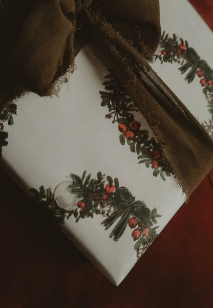 Christmas wreath white wrapping paper