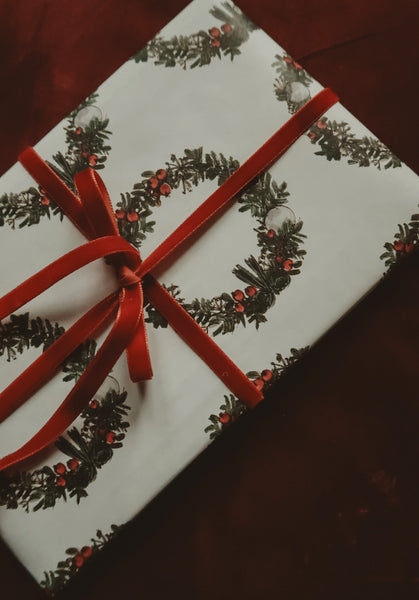 Christmas wreath white wrapping paper