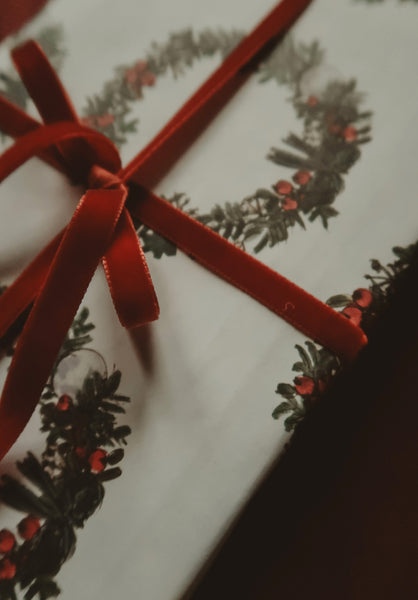 Christmas wreath white wrapping paper