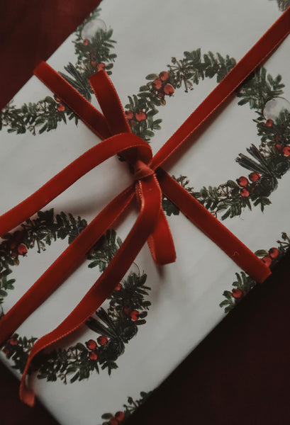 Christmas wreath white wrapping paper