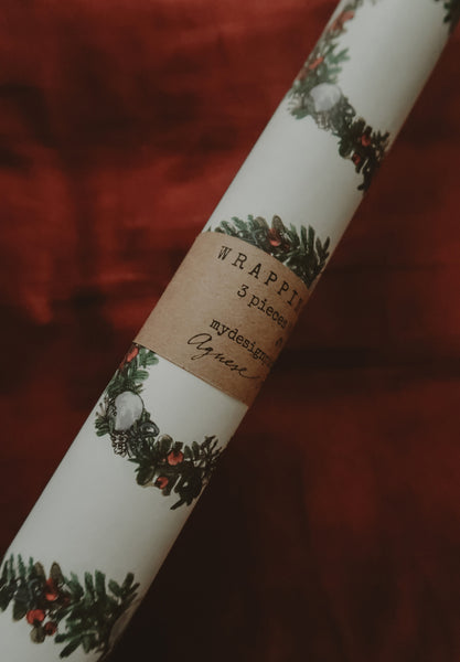 Christmas wreath white wrapping paper