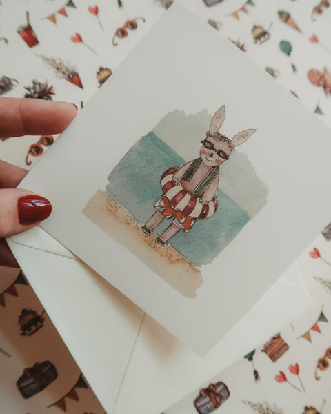Bunny on the beach, folded card