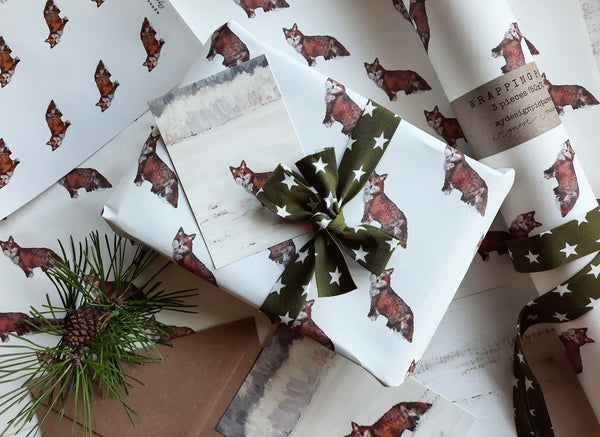 SET OF 3 pieces Fox wrapping paper