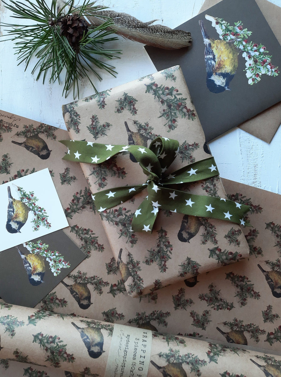 SET OF 3 pieces Tit bird kraft wrapping paper – MYDESIGNPICTURES