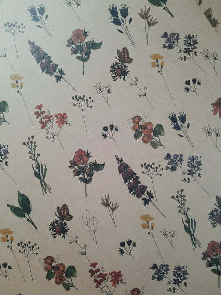 Meadow flowers kraft wrapping paper