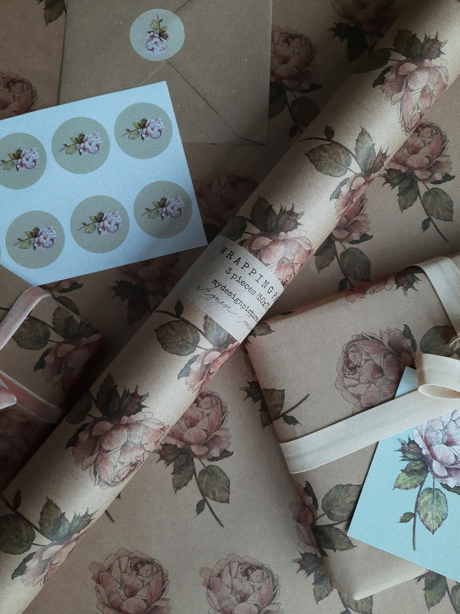 SET OF 3 pieces VINTAGE ROSE kraft wrapping paper – MYDESIGNPICTURES