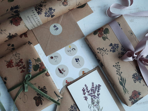 Meadow flowers kraft wrapping paper