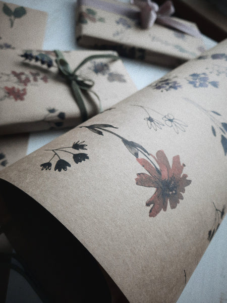 Meadow flowers kraft wrapping paper