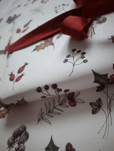 SET OF 3 pieces WINTER FLORALS pure white wrapping paper