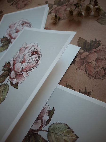 Romantic vintage rose card, folded card
