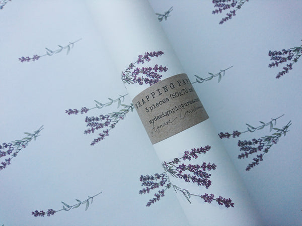 SET OF 3 pieces LAVENDER pure white wrapping paper