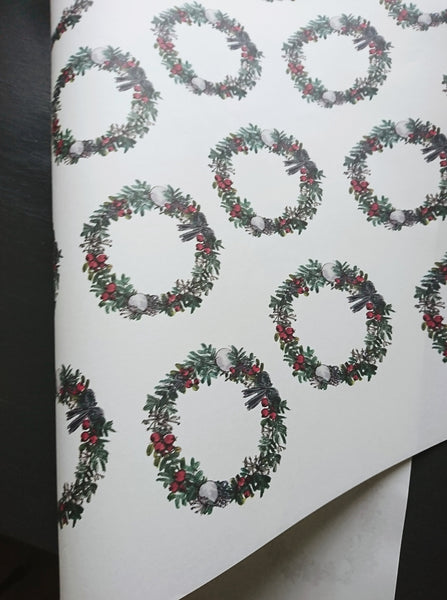 SET OF 3 pieces CHRISTMAS WREATH white wrapping paper