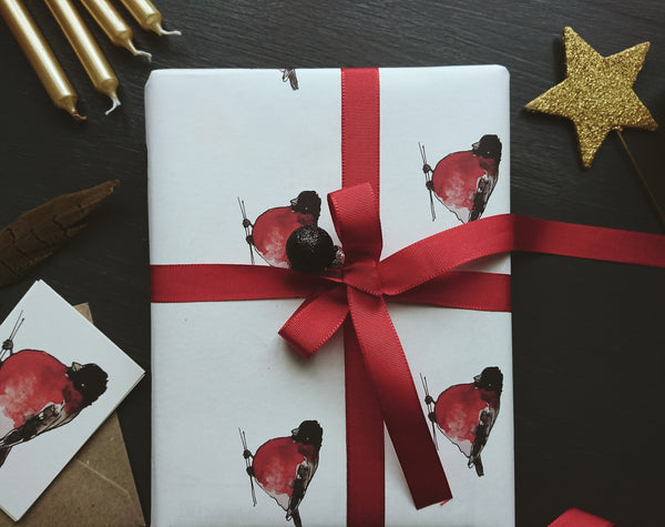 SET OF 3 pieces Red breasts pure white wrapping paper