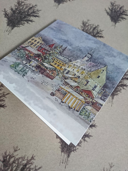 Christmas market in old town, folded card