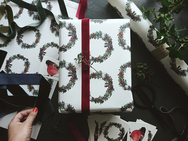 Christmas wreath white wrapping paper