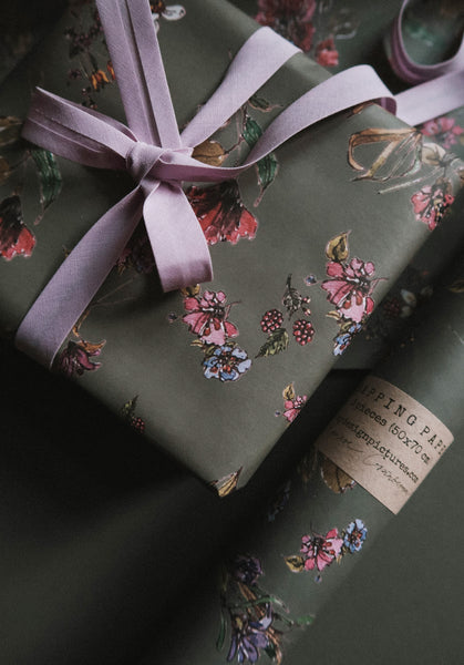 Flowers on dark grey wrapping paper