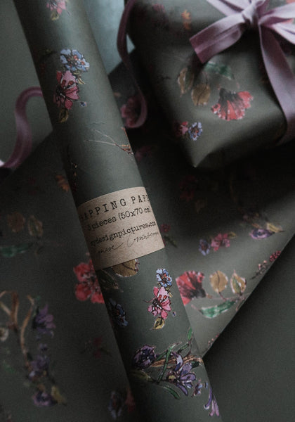 Flowers on dark grey wrapping paper