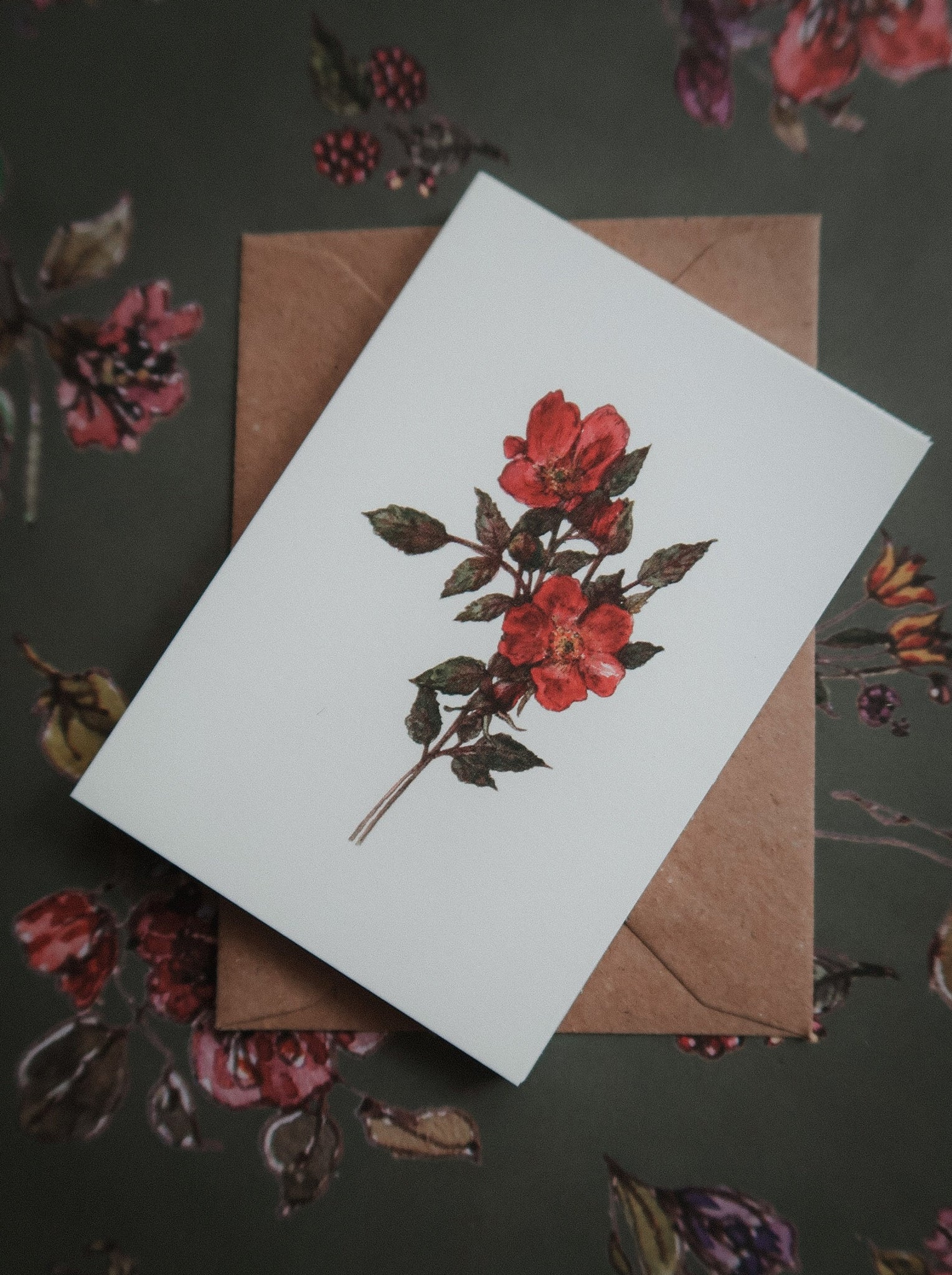 Red roses card, small flat card