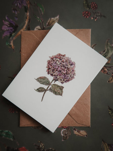 Purple hydrangea card, small flat card