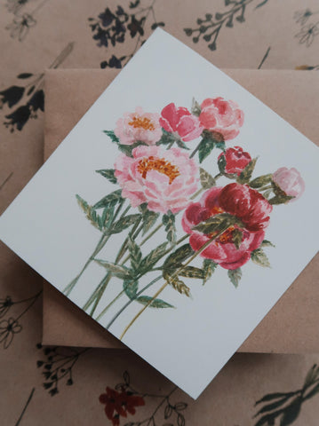 Pink peonies card, folded card