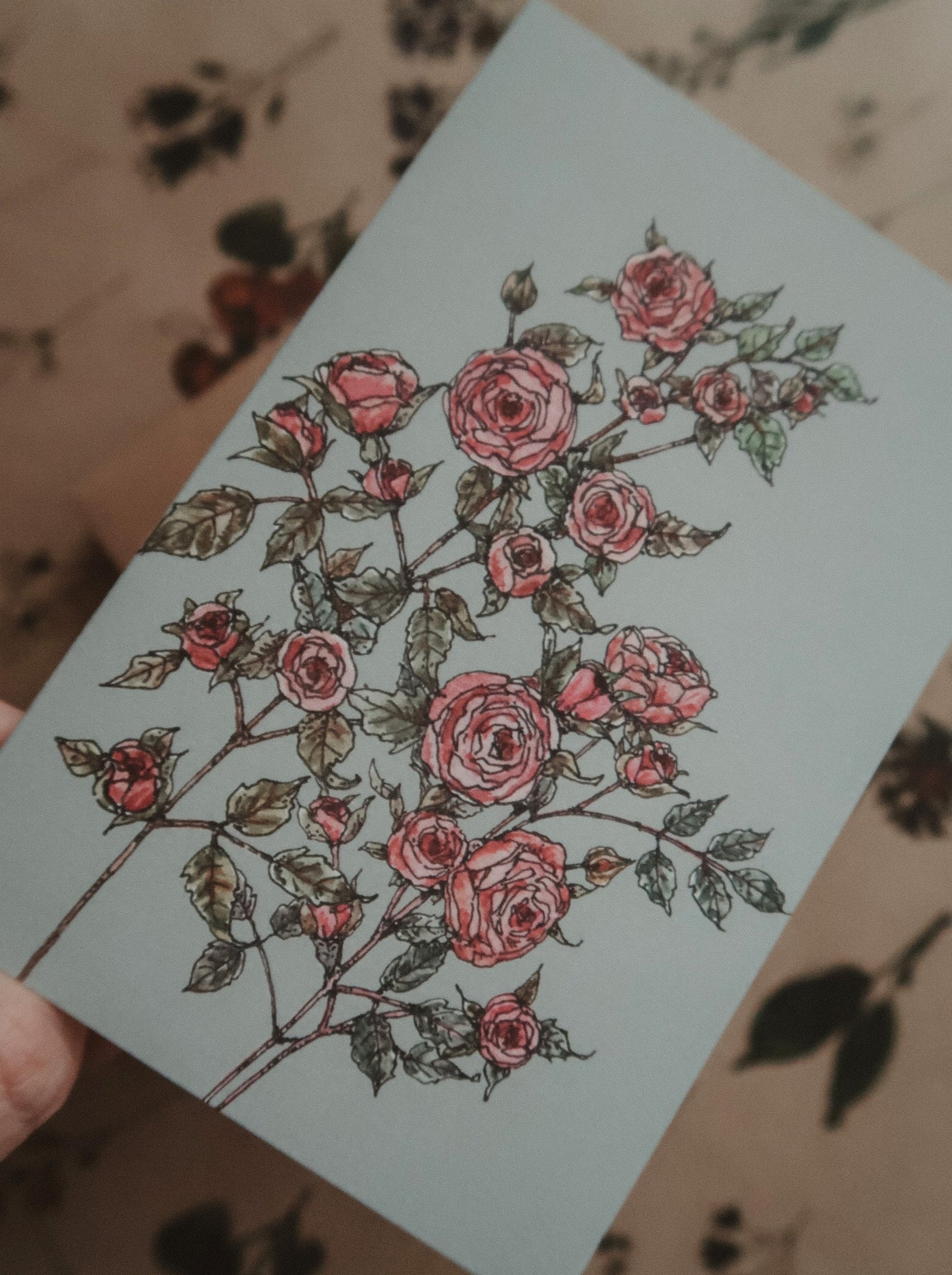 Small roses card, folded card