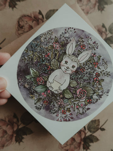 Baby bunny in flowers, folded card