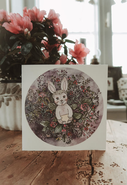 Baby bunny in flowers, folded card