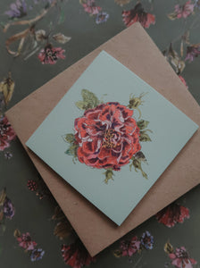 Pink rose on light blue small flat card