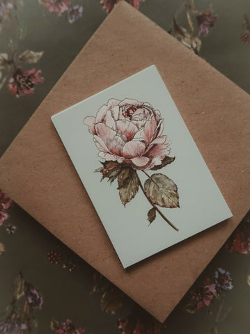Vintage rose card, small flat card