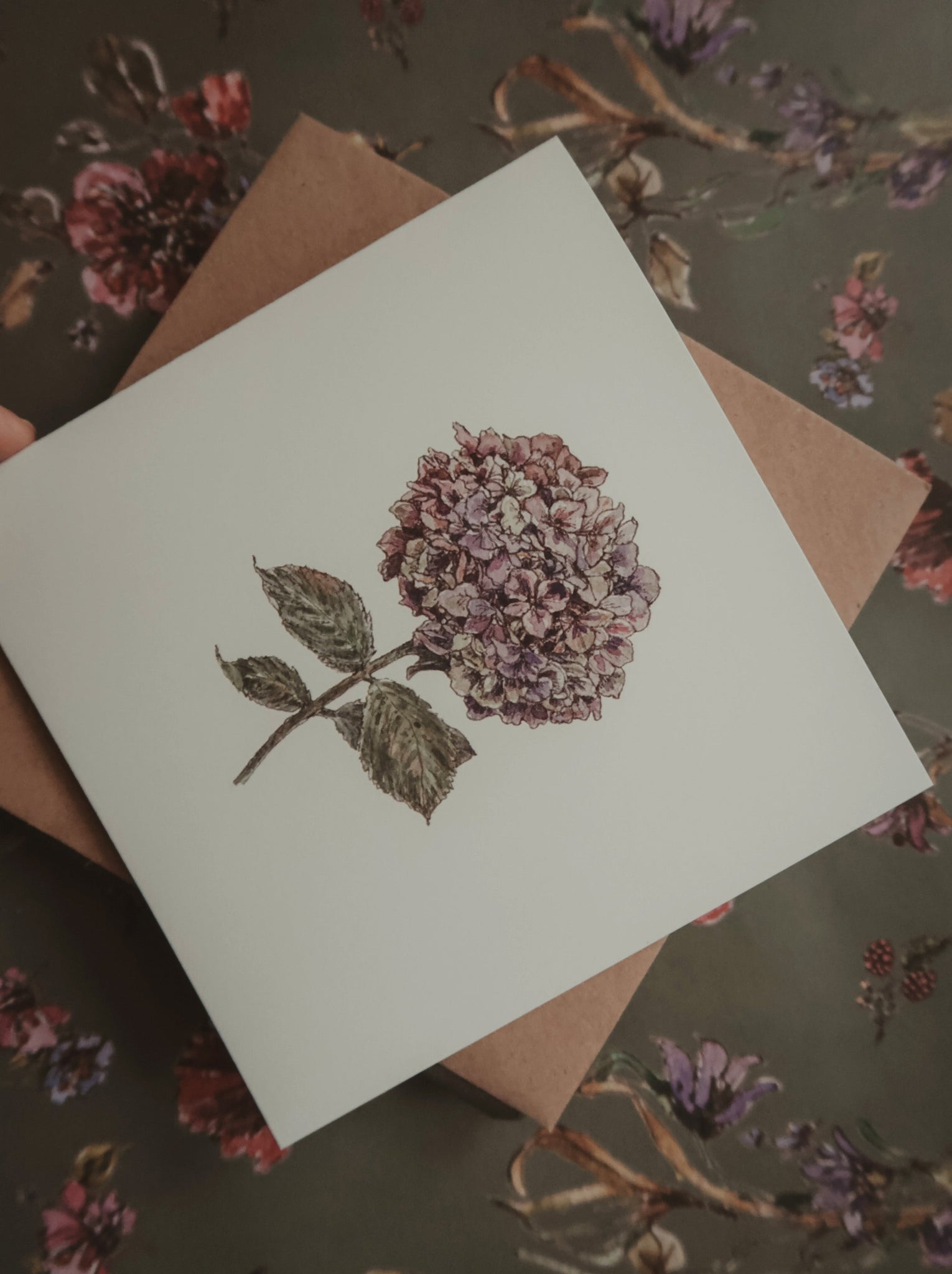 Purple hydrangea, folded card