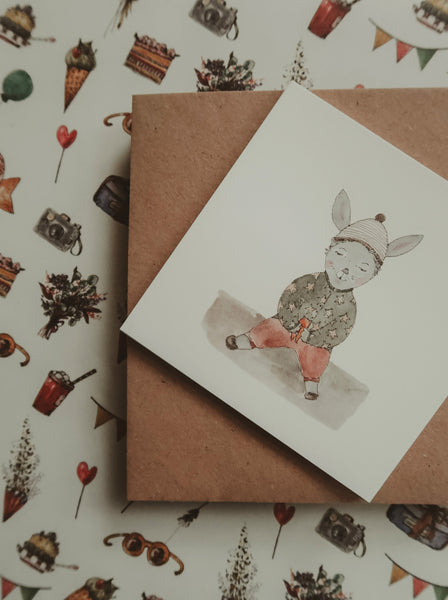 Little Bunny boy card, square flat card