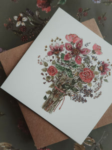 Flower bouquet card, folded card