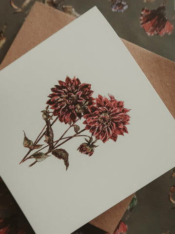 Red dahlia, folded card