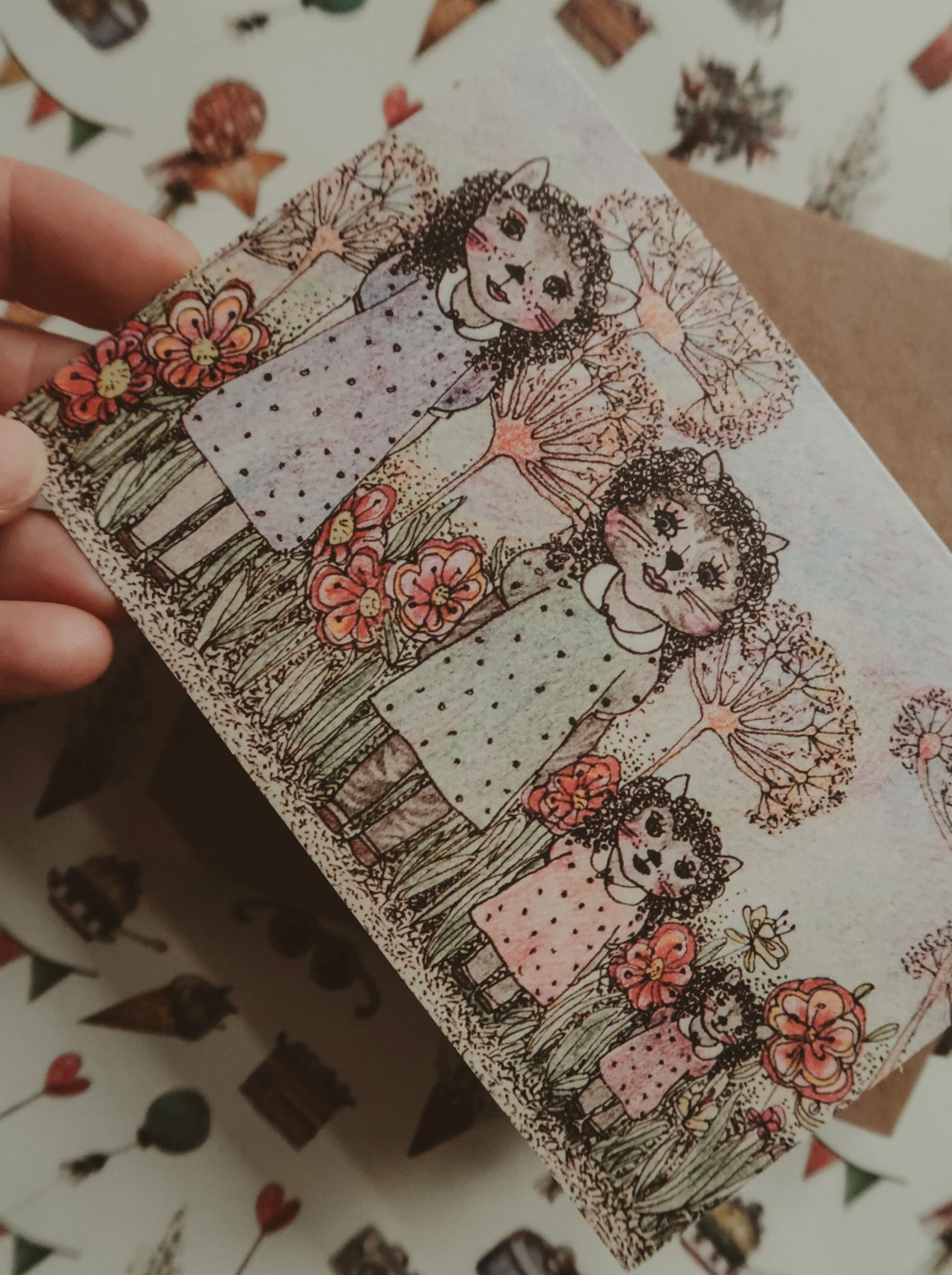 Four cat girls, folded card