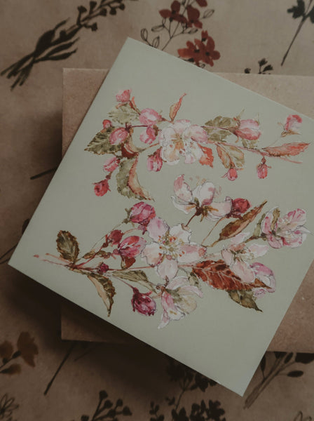 Pink plum blossom card, folded card