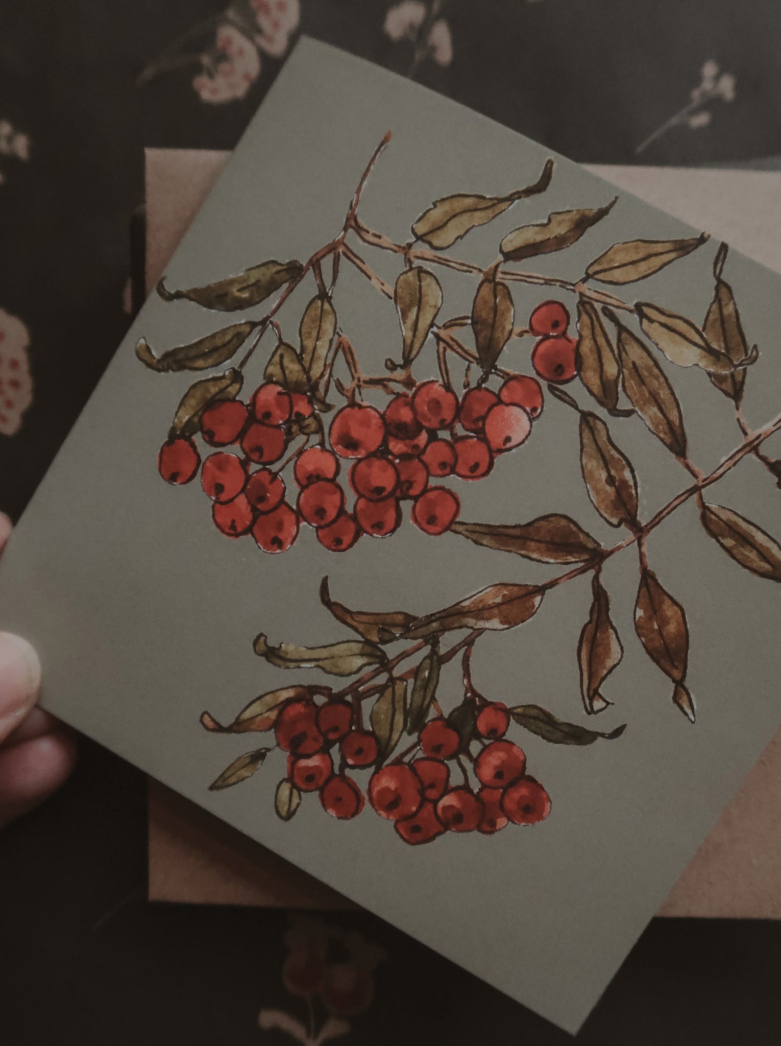 Rowan berries, folded card