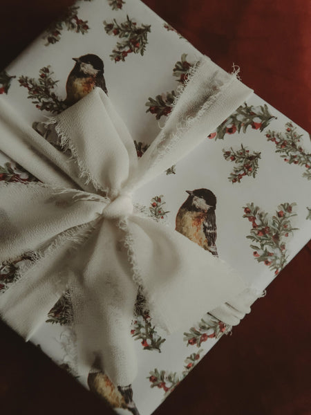 Tit bird white wrapping paper