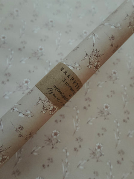 SET OF 3 pieces WHITE FLOWERS wrapping paper