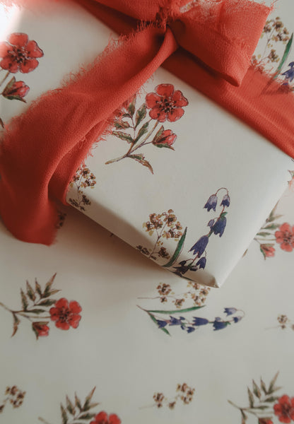 SET OF 3 pieces BLUE AND RED FLOWERS wrapping paper