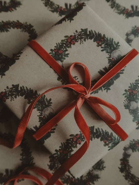 Christmas wreath kraft wrapping paper