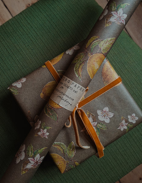 SET OF 3 pieces LEMONS kraft wrapping paper