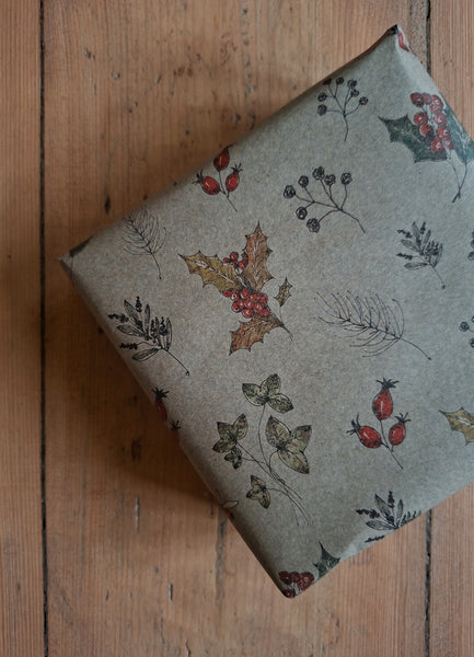 Winter florals kraft wrapping paper