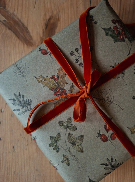 Winter florals kraft wrapping paper