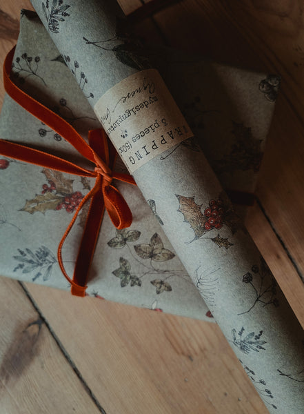 Winter florals kraft wrapping paper