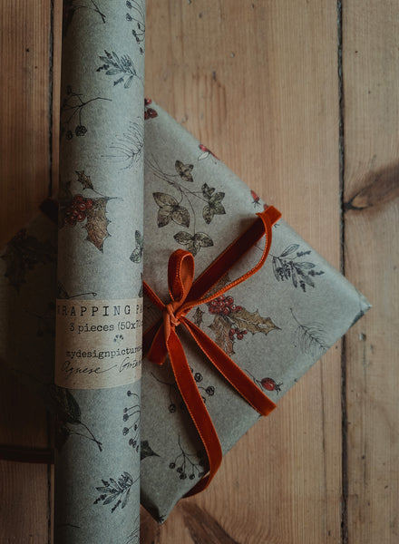 Winter florals kraft wrapping paper