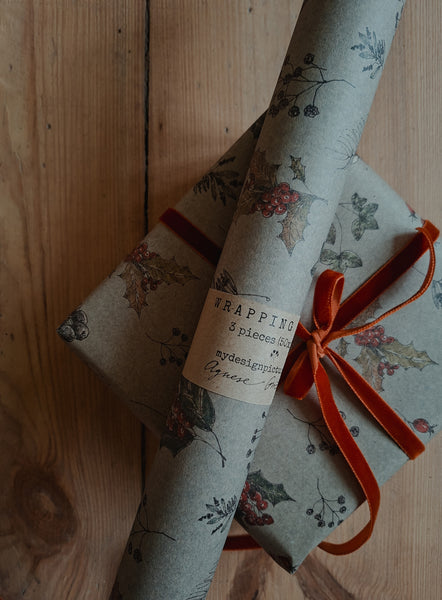 Winter florals kraft wrapping paper